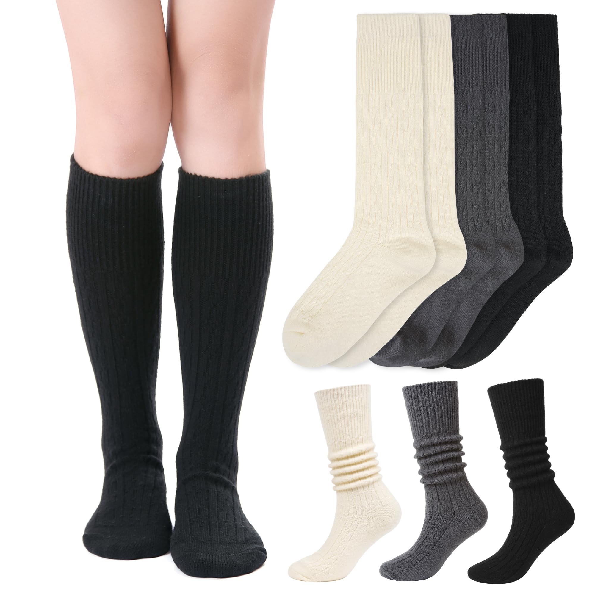  3 Pairs SISOSOCK Winter Knee High Soft Warm Cable Knit Slouch Socks for Women
| SISOSOCK Women Soft Warm Winter Knee Hi